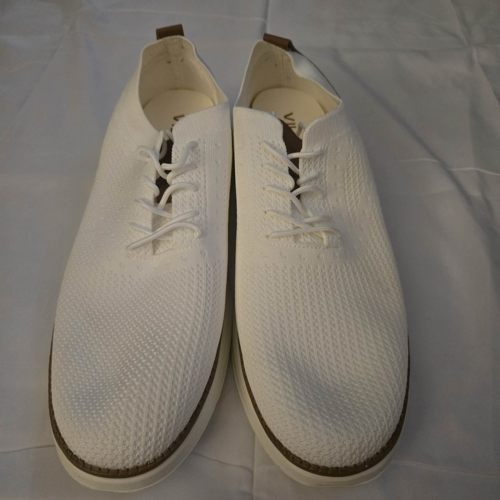 VILOCY V2201 Men's White Knit Sneakers Brown Accent US 15 Lightweight Comfort